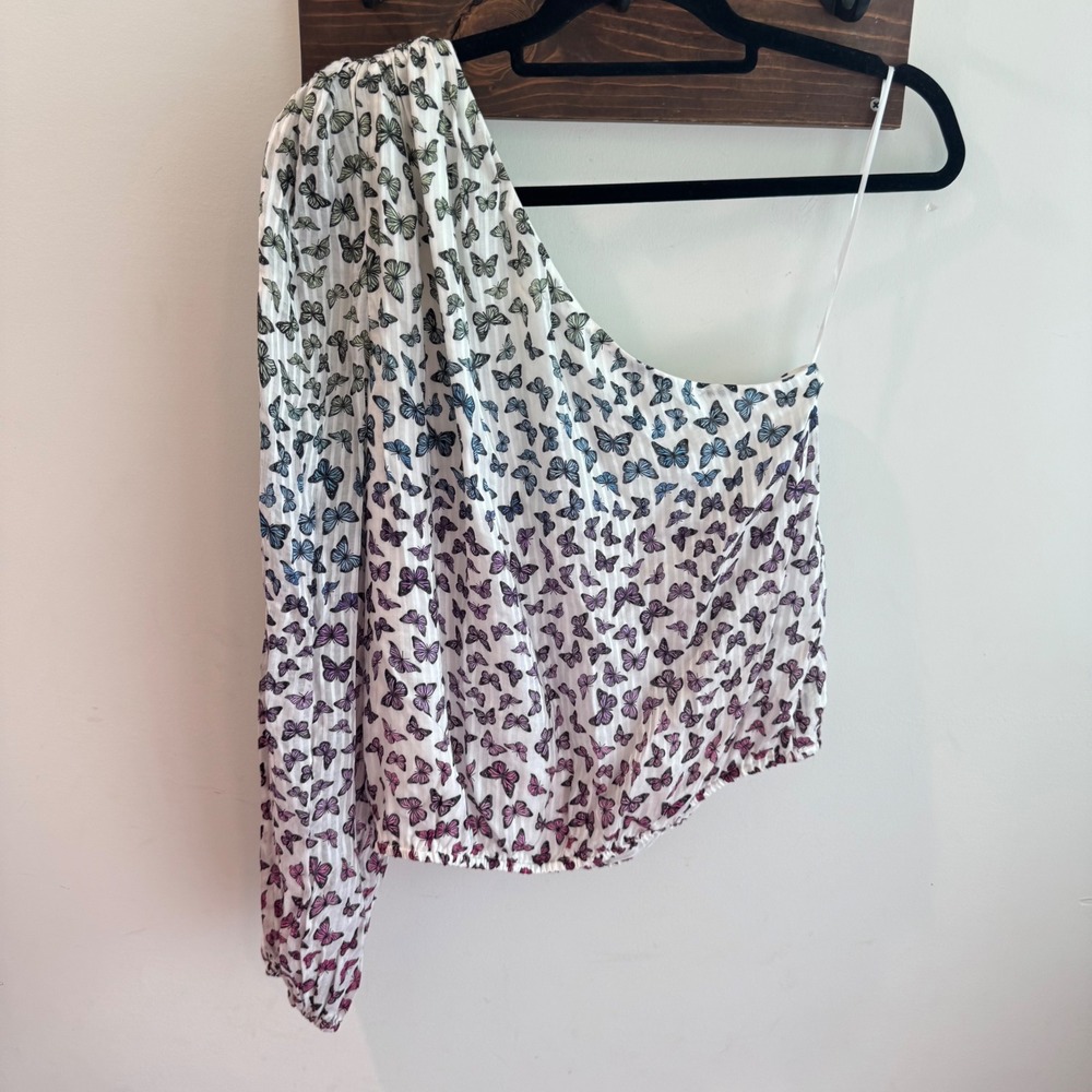 Cami NYC Lenore One Shoulder Ombre Butterfly Print Silk Blend Blouse‎   Medium